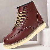 cheap Work Boots-Men&#039;s Brown Lace-up Work Boots with Contrast Stitching and Cushioned Sole, Classic Casual Style for Outdoor Work, Hiking and Daily Wear