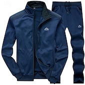 baratos moletons básicos-Homens Moletom Suéter Moletom com zíper completo Preto Azul Cinzento Escuro Cinzento Colarinho Clerical Tecido 2 Peças Desportos e Ar livre Diário Feriado Poliéster Roupa de rua Básico Casual Inverno