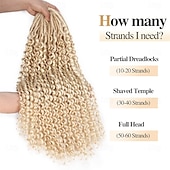 abordables Crocheter les cheveux-Ensemble complet d&#039;extensions de dreadlocks bouclées blondes platine à double extrémité pour femmes, dreadlocks ondulées blondes faites à la main, dreadlocks synthétiques souples au crochet (50 mèches