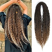 cheap Crochet Hair-24 Inch 3 In 1 Dreadlock Extensions Sets 30 Strands Mixed Black Synthetic DE Dreads Extensions 100% Handmade Soft Double Ended Curly Boho Wavy Dreads for Girls