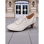 abordables années 1930-Femmes Chaussures à Talons Rétro Brogue Travail Quotidien À lacets Talon Cône Bout Rond Élégant ancien Marche PU À lacets Noir Blanche Jaune