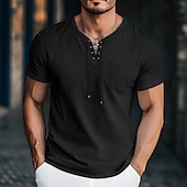 levne Ležérní tričko Henley-Pánské Tričko Henley Tričko Top Krátký rukáv Pevná barva Bez vzoru Jednobarevné Módní Designové Základní kravata vpředu Do V Dovolená ulice Ležérní Léto Černá Bílá Vodní modrá Tričko Henley