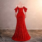 abordables Robes de Soirée-Robe de soirée sirène  trompette élégante robe formelle bal traîne de cour sans manches décolletée en sequins avec sequins