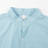 economico Camicie di lino-Per uomo Camicia Camicia di lino Camicia casual Camicia con Bottoni Camicia di cotone Semplice Vacanza Camicia hawaiana Nero Bianco Cachi Azzurro Manica Lunga Colletto alla coreana Primavera Autunno