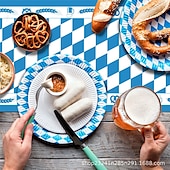 economico Forniture per eventi e feste-Confezione da 5 tovaglie Oktoberfest blu &amp;Tovaglie a quadretti bianchi per forniture per la festa del tè dell&#039;Oktoberfest, tovaglia rettangolare in plastica per campeggio, picnic, matrimonio, festa di