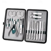 abordables Baignade et soins personnels-Ensemble de ciseaux à ongles 15 pièces Kit de coupe-ongles professionnel Ensemble de manucure avec étui en cuir portable, kit de toilettage de manucure et de pédicure en acier inoxydable Ensemble de