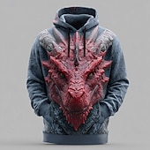 abordables Estampado animal-Hombre Dragón Sudaderas Sudadera Fresco Fiesta Manga Larga Cuello Barco Discoteca Ropa de calle Azul Piscina Correa Otoño Invierno Diseñador