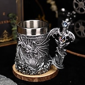 economico Tazze e tazzine-Boccale da birra con drago guerriero, regalo per l&#039;Oktoberfest, boccale con drago di fuoco della mitologia occidentale, boccale con spada nordica, tazza da caffè e birra, regalo di Natale per uomo