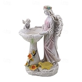 cheap Landscape Lights-1 Pc outdoor solar illuminated sculpture angel fountain ornament light courtyard garden park lawn path resin ornament decorative light