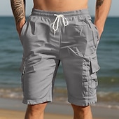 baratos Feriado-Homens Shorts de algodão e linho Bermuda Cargo Calção Shorts de verão Com Cordão Cintura elástica Bolso multi Tecido Conforto Vestível Comprimento do joelho Ao ar livre Esporte Diário Moda Casual