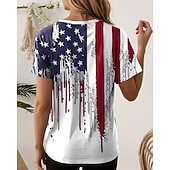  Футболка для женщин на День независимости патриотичная графический флаг винтажная модная классическая короткий рукав V-образный вырез обычные топы повседневная принт белый лето весна