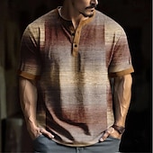 Men's Geometric Gradient Striped T Shirt Henley Shirt Short Sleeve Designer Retro Vintage Casual Street Casual Daily Summer Spring Autumn khaki Henley Henley T-Shirt3