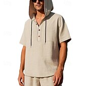 voordelige basis t-shirts-Voor heren T-shirt Henley-shirt T-shirts Shirt met korte mouwen Korte mouw Capuchon Zomer Lente Effen Modieus Ontwerper Basic Knop Vakantie Straat Uitgaan Zwart Wit Geel Top T-shirt voor mannen