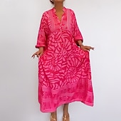 halpa Boho-mekot-Naisten Mini mekko Väljä mekko A linjainen mekko Loma Vapaa-aika Boheemi ulko- Bile Hiekkaranta Loose Fit Kukka Kuvitettu Geometrinen Pitkähihainen V kaula-aukko Punastuvan vaaleanpunainen Sininen