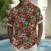 voordelige Etnisch patroon-Voor heren Bloemenprint Indiase cultuur Tikkie Overhemd Zomer overhemd Overhemd met knopen Korte mouw Vintage Retro Buiten Vakantie Dagelijks gebruik Zomer Lente Strijkijzer 3D-afdrukken shirts met