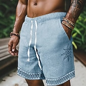 economico retrò-Per uomo Shorts Shorts di Lino Pantaloncini Estivi Shorts da Spiaggia Patchwork Elastico in vita Semplice Comodità Traspirante Corto All&#039;aperto Quotidiano Spiaggia Vacanza Moda Azzurro cielo Verde