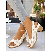 cheap Casual Sandals-Women’s Floral Cutout Slingback Sandals – Comfortable Chunky Heel Summer Sandals for Casual &amp; Garden Party Wear