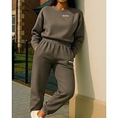 Недорогие спортивные костюмы-Жен. Спортивный костюм Штаны Свитер-свитшот Карман Однотонный Наборы одежды Весна Белый Темно-серый Тренажерный зал Тренировки Бег С защитой от ветра Длинный рукав Спорт Спортивная одежда