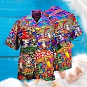 economico Cibo &amp; Bevande-Per uomo Funghetto Camicia Camicia hawaiana Camicia Aloha Camicia Collo ripiegabile Di tendenza Originale Informale Esterno Strada Informale Nero Giallo Nero - viola S M L
