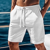 baratos Feriado-Homens Calção Shorts de linho Shorts de verão Shorts de praia Com Cordão Cintura elástica Tecido Conforto Respirável Comprimento do joelho Ao ar livre Diário Praia Férias Moda Preto Branco