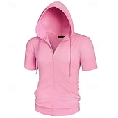 economico felpe con cappuccio da uomo di base-Per uomo Felpa con cappuccio Felpa con cappuccio a zip intera Nero Rosa Grigio scuro Grigio Con Cappuccio Semplice Con zip Tasca Sport &amp; Outdoor Quotidiano Ferie Poliestere Streetwear Essenziale
