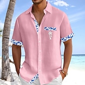 economico Vacanza-Per uomo Camicia Camicia di lino Camicia Estiva Camicia da Spiaggia Camicia con Bottoni Floreale Ferie Abbigliamento quotidiano Bianco Rosa Blu marino Azzurro Manica Corta Collo ripiegato Estate