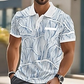 halpa Miesten geometrinen poolo-Miesten Geometrinen Viiva Polo Lyhythihainen Poolopaidat Kauluspaidat Business Casual ulko- Urheilu- ja treenivaatteet Arki-asut Tasku 3D-tulostus Napit Kesä Sininen Purppura Ruskea