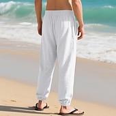 economico Vacanza-Per uomo Joggers Pantaloni di Lino Pantaloni Pantaloni Estivi Pantaloni da Spiaggia Tasca Coulisse Elastico in vita Semplice Comodità Traspirante Vacanza Quotidiano Ferie Hawaiano Boho Nero Bianco