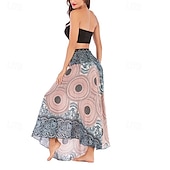 abordables Faldas gráficas-Mujer Falda Línea A Columpio Casual Boho Maxi Alta cintura Faldas Floral Estampado Microelástico Vacaciones Festivos Blanco Vino Azul Real Verde Oscuro Verano Poliéster