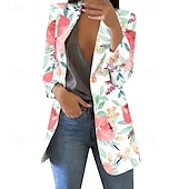 billiga Blazers och kostymer-Dam Kavaj Bekväm Mönster Elegant Mode Ledigt Blommig Utekväll Ledigt / vardag Cardigan Normal Kavajslag Normal Långärmad Ytterkläder Gul Rodnande Rosa Blå Vår Höst