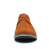 abordables Semiformal-Zapatos oxford de piel sintética marrón caramelo para hombre con detalles brogue: zapatos elegantes e informales con cordones para el trabajo, citas y uso diario.