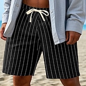 economico Vacanza-Per uomo Shorts Pantaloncini Estivi Pantaloncini casual Tasca Coulisse Elastico in vita A righe Comodità Indossabile Lunghezza al ginocchio All&#039;aperto Sport Quotidiano Moda Casual Nero Bianco