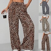 ieftine picior lat și talie înaltă-Pentru femei Picior Larg chinez Vacanță Epocă Șic Stradă Lungime totală Talie Înaltă Leopard Buzunar Curea elastică Imprimare Confortabil Απαλό Comfortabil Micro-elastic În aer liber Stradă Cais