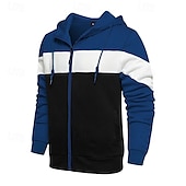 economico felpe con cappuccio da uomo di base-Per uomo Felpa con cappuccio e zip Felpa con cappuccio Bianco Rosso Blu Cachi Con Cappuccio Blocco di colori Con zip Blocco di colore Tasca Frontale Sport &amp; Outdoor Casuale Quotidiano Streetwear Cool