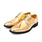 economico Formale-scarpe stringate dorate lucide da uomo – finitura in vernice lucida, perfette per matrimoni ed eventi formali serali