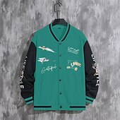お買い得  メンズジャケット＆コート-男性用 カジュアルジャケット バーシティジャケット バケーション 日常 ポケット スプライス 春 秋 カラーブロック プリント ファッション クラシック スタンド レギュラー ブラック ワイン ネイビーブルー ダークグリーン グリーン ジャケット