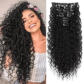 baratos Clip nas extensões-Extensão de cabelo 9 peças 22 extensões de cabelo cacheadas com clipe, longas, macias e grossas, sintéticas para mulheres - preto e marrom
