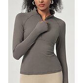 billiga Löpar-T-shirts och linnen-Dam T-shirt för jogging Fjärdedels blixtlås Pullover Långärmad Överdelar Fritids- Höst Andningsfunktion Snabb tork Lättvikt Tennis Golf Löpning Sportkläder Sportkläder Solid färg Svart Mörkgrön Grå