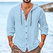 economico Vacanza-Per uomo Camicia Camicia di lino Abbigliamento da spiaggia Camicia con Bottoni Camicia con cappuccio Semplice Vacanza Casuale Nero Bianco Verde Cachi Manica Lunga Con Cappuccio Primavera &amp; Estate