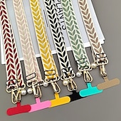 economico Lanyards e cinturini da polso per telefono-tracolla per cellulare con corda appesa, tracolla con foglia di rattan ricamata, catena appesa, ciondolo con perla, cordino regolabile per il collo, corda intrecciata a mano