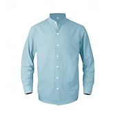 economico Camicie di lino-Per uomo Camicia Camicia di lino Camicia casual Camicia con Bottoni Camicia di cotone Semplice Vacanza Camicia hawaiana Nero Bianco Cachi Azzurro Manica Lunga Colletto alla coreana Primavera Autunno