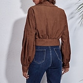 preiswerte Freizeitjacken-Damen Freizeitjacke Warm Bequem Tasche Kord Mode Outdoor Einfach Ausgehen Wochenende Kurz Umlegekragen Normale Passform Langarm Oberbekleidung Schwarz Purpur Braun Herbst Winter