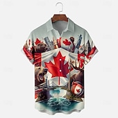 voordelige Vlag patroon-Canadadag Voor heren Vlag Esdoornblad Bever Overhemd Zomer overhemd Overhemd met knopen Korte mouw Mode-casual Feestdagen Zomer Lente Strijkijzer 3D-afdrukken shirts met kraag Voorste zak blauw