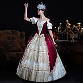 billiga Klänningar-Vintage Rokoko Renässans Maxi Klänningar Vanligt Juliet ärm Prinsessa Brud Plisserad Med volanger Prinsessa Rund hals Dam Halloween Karnival Maskerad Prestanda Fest Halloween Vuxen Alla årstider