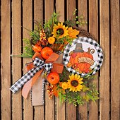 economico ringraziamento e decorazione autunnale-Ghirlanda autunnale per la porta d&#039;ingresso, decorazione per interni ed esterni, cartello in legno, ghirlanda di piante artificiali, zucca e girasole, da appendere alla porta.
