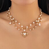 billige Halskjeder-Anheng Halskjede Imitert Perle Rhinstener Dame Elegant Mote Kunstnerisk Multi Layer Hjerte Bryllup Dråper Halskjeder Til Bryllup Fest Daglig