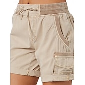 baratos Shorts-Mulheres Bermuda Cargo chinês Moda Roupa de rua Básico Curto Cintura Alta Tecido Cintura elástica Vários bolsos Confortável Macio Micro-Elástica Ao ar livre Rua Branco Azul Marron Verde Verão Normal