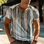 Men's Geometric Abstract Printed T Shirt Henley Shirt Short Sleeve Designer Modern Trendy Street Casual Daily Summer Spring Khaki Henley Henley T-Shirt4