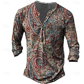 voordelige Etnische stijl-Voor heren T-shirt Henley-shirt T-shirts Grafisch Tribal Henley Geel Rood blauw 3D-afdrukken Grote maten Buiten Dagelijks Lange mouw Button-omlaag Afdrukken Kleding Ontwerper Stijlvol Vintage Basic