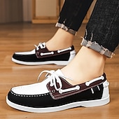 economico Casuale-scarpe da barca da uomo bicolore nere e bianche con design classico allacciato, comode ed eleganti, ideali per gite in spiaggia, abbigliamento casual ed eventi estivi